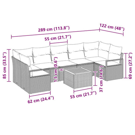 Havesofa Sæt 8 stk. Sort polyrattan