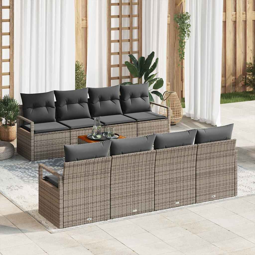 Havesofa Sæt med pude 9 pcs Grå polyrattan
