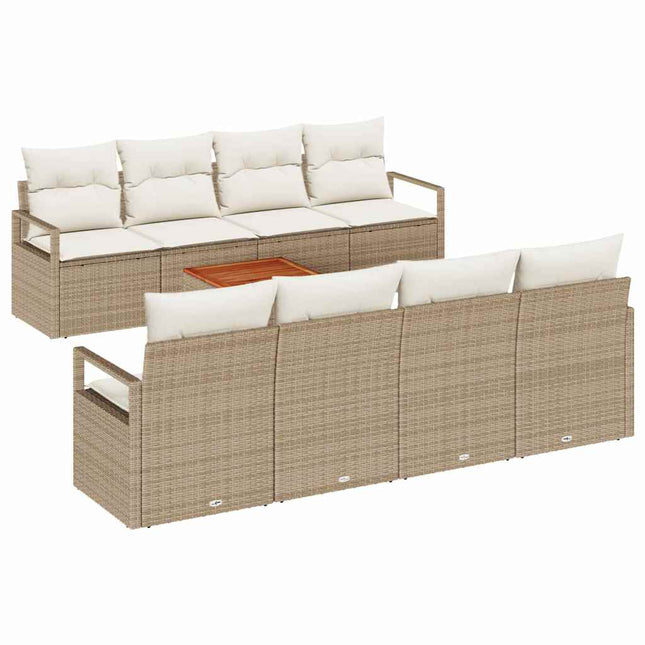 Havesofa Sæt med pude 9 pcs Beige polyrattan