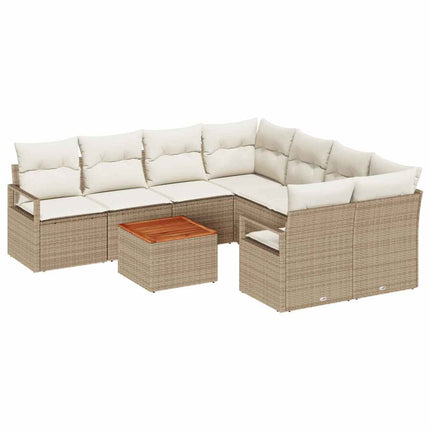 Havesofa Sæt med pude 9 pcs Beige polyrattan