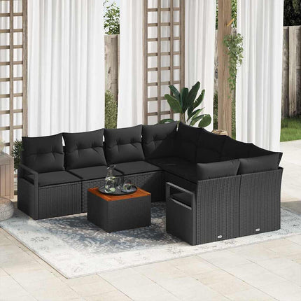 Havesofa Sæt 9 stk. Sort polyrattan