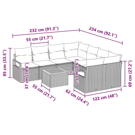 Havesofa Sæt 9 stk. Sort polyrattan
