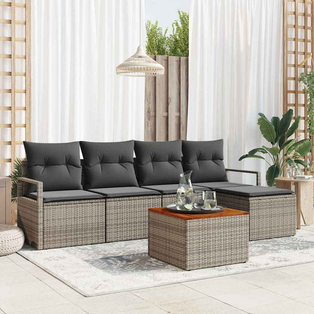 Havesofa Sæt med pude 6 pcs Grå polyrattan
