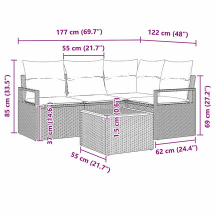 Havesofa Sæt 5 stk. Sort polyrattan