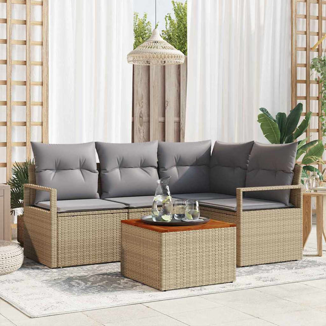 Havesofa Sæt 5 stk. Beige polyrattan