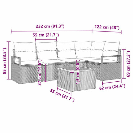 Havesofa Sæt 6 stk. Sort polyrattan