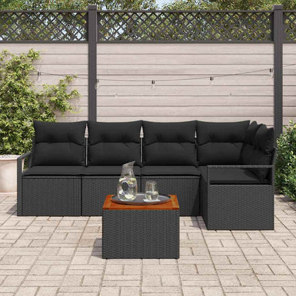 Havesofa Sæt med pude 6 pcs Sort polyrattan