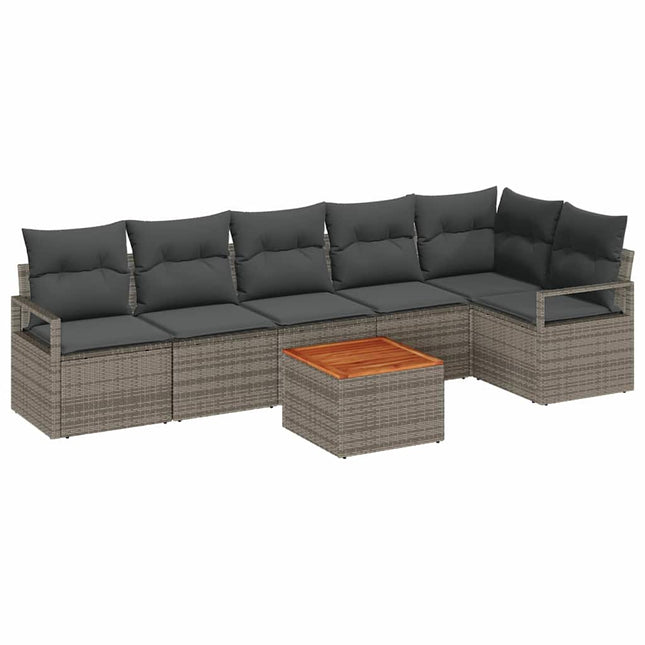 Havesofa Sæt med pude 7 pcs Grå polyrattan