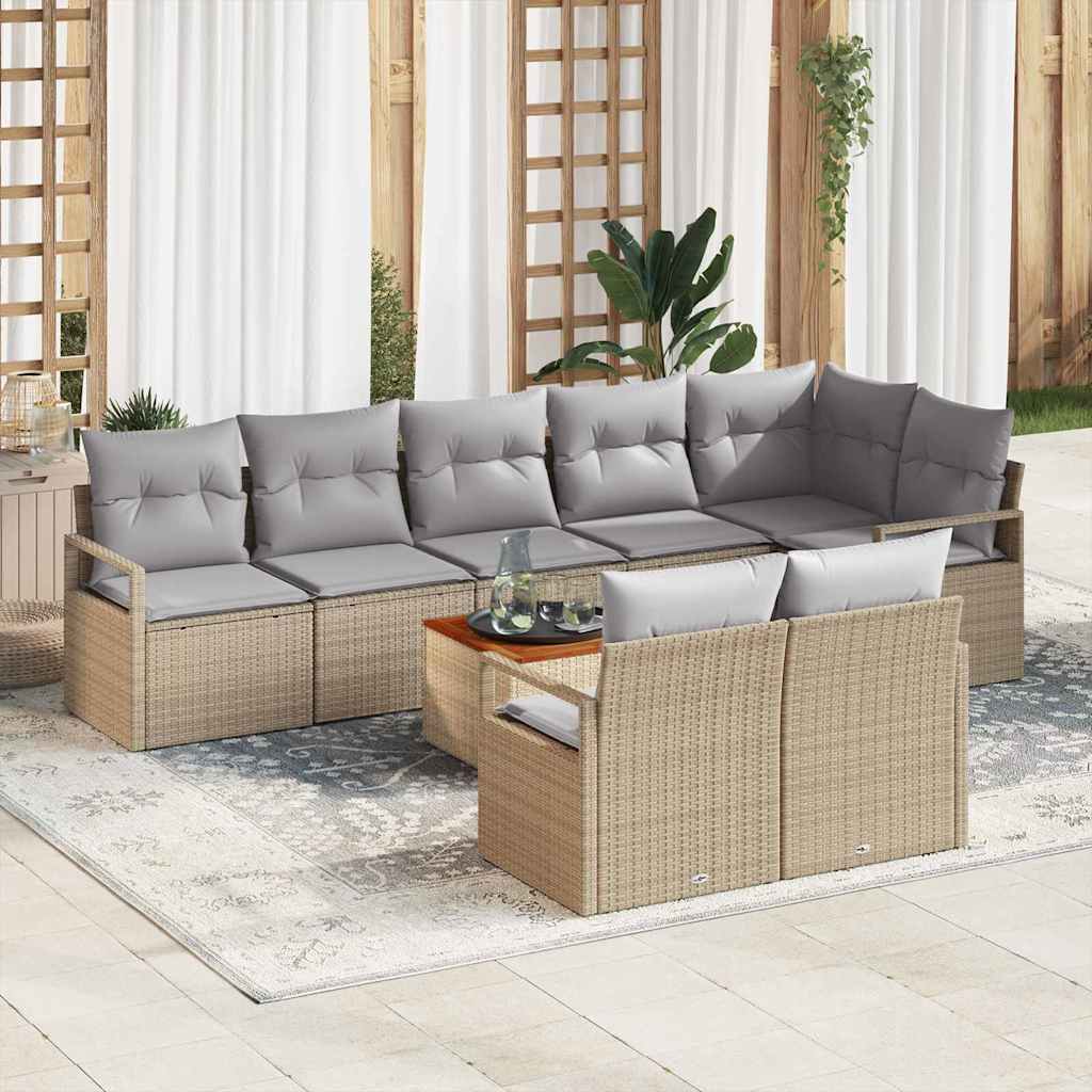 Havesofa Sæt med pude 9 pcs Beige polyrattan