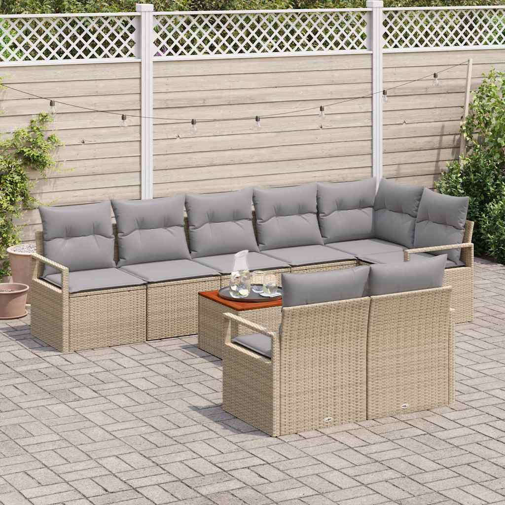 Havesofa Sæt med pude 9 pcs Beige polyrattan