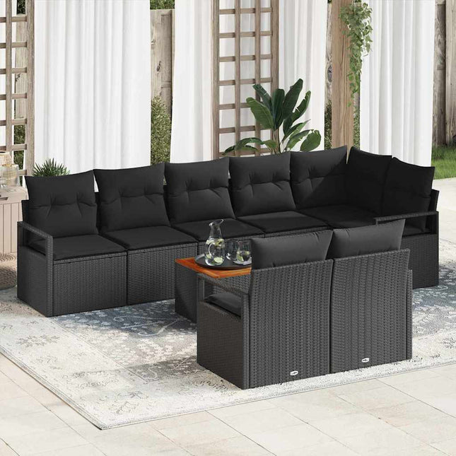 Havesofa Sæt med pude 9 pcs Sort polyrattan