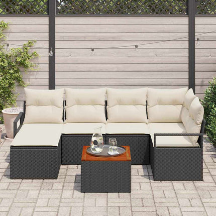 Havesofa Sæt 7 stk. Sort polyrattan