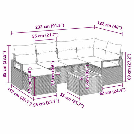 Havesofa Sæt 7 stk. Sort polyrattan
