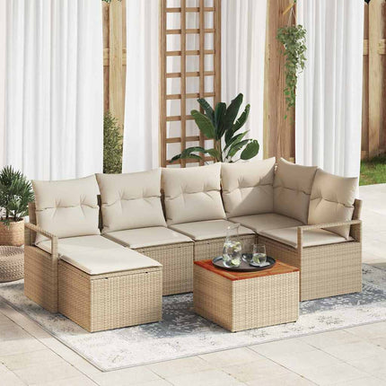 Havesofa Sæt med pude 7 pcs Beige polyrattan