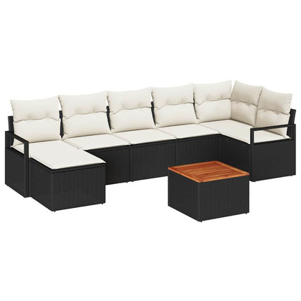 Havesofa Sæt med pude 8 pcs Sort polyrattan