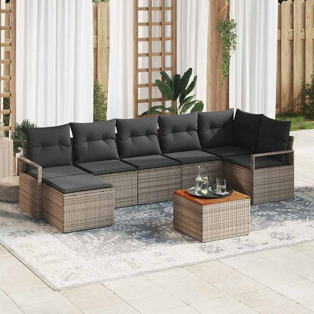 Havesofa Sæt med pude 8 pcs Grå polyrattan