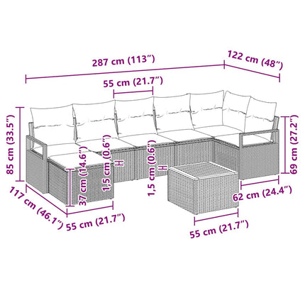 Havesofa Sæt 8 stk. Grå polyrattan