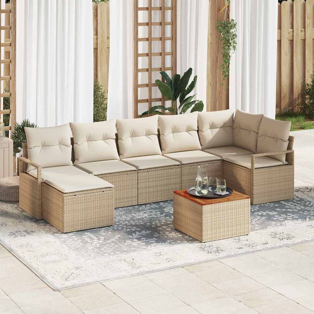 Havesofa Sæt med pude 8 pcs Beige polyrattan