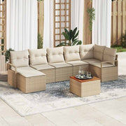 Havesofa Sæt med pude 8 pcs Beige polyrattan