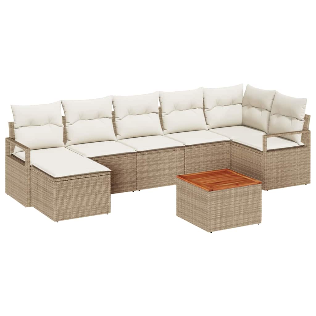 Havesofa Sæt med pude 8 pcs Beige polyrattan