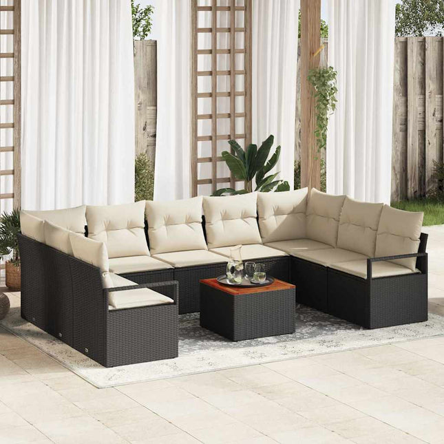 Havesofa Sæt med pude 10 pcs Sort polyrattan
