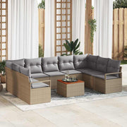 Havesofa Sæt med pude 10 pcs Beige polyrattan
