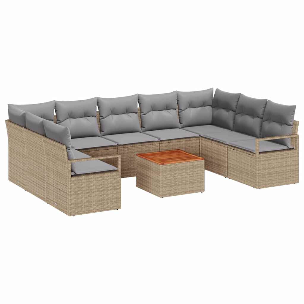 Havesofa Sæt med pude 10 pcs Beige polyrattan