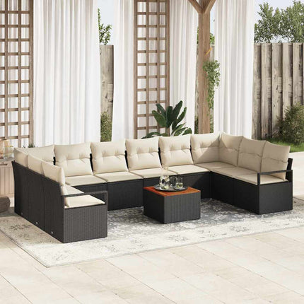 Havesofa Sæt med pude 11 pcs Sort polyrattan