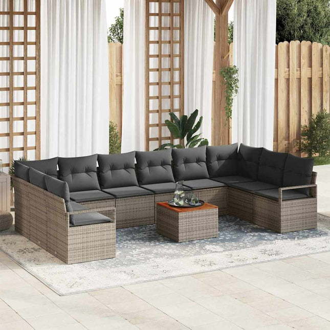 Havesofa Sæt med pude 11 pcs Grå polyrattan