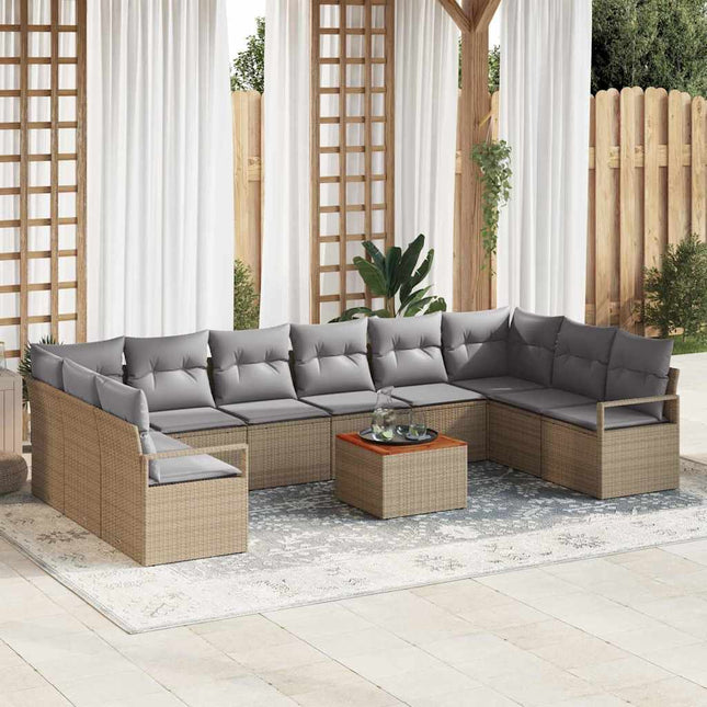 Havesofa Sæt med pude 11 pcs Beige polyrattan