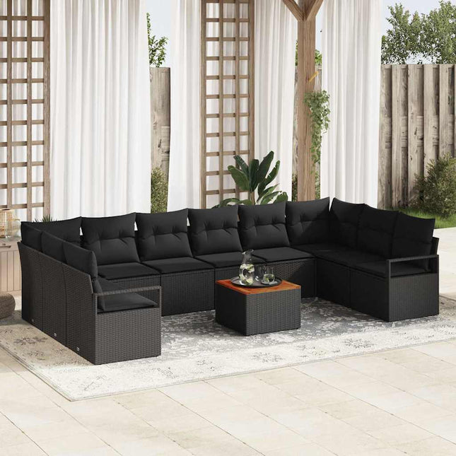 Havesofa Sæt med pude 11 pcs Sort polyrattan