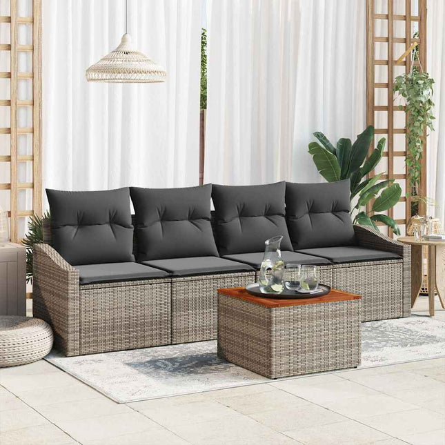 Havesofa Sæt med pude 5 pcs Grå polyrattan