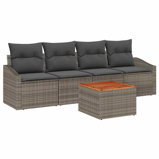 Havesofa Sæt med pude 5 pcs Grå polyrattan