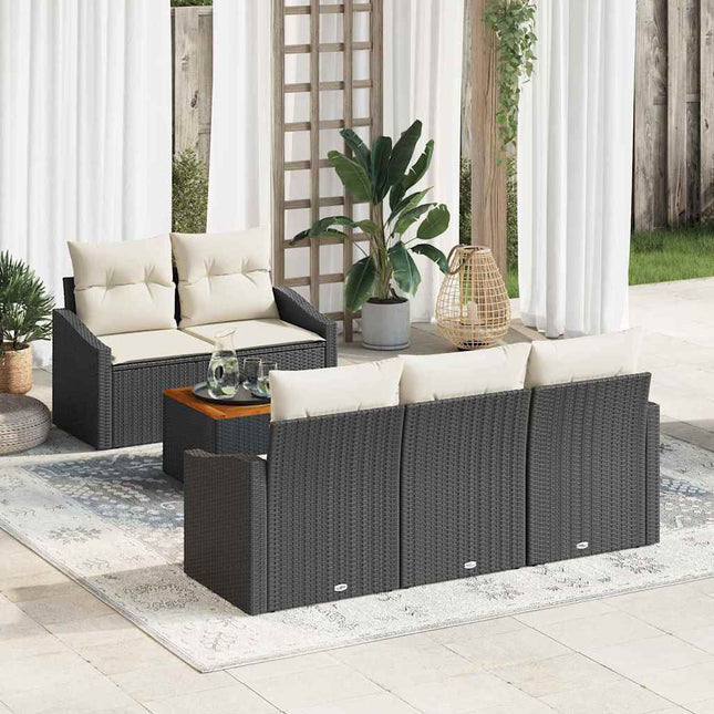 Havesofa Sæt med pude 6 pcs Sort polyrattan