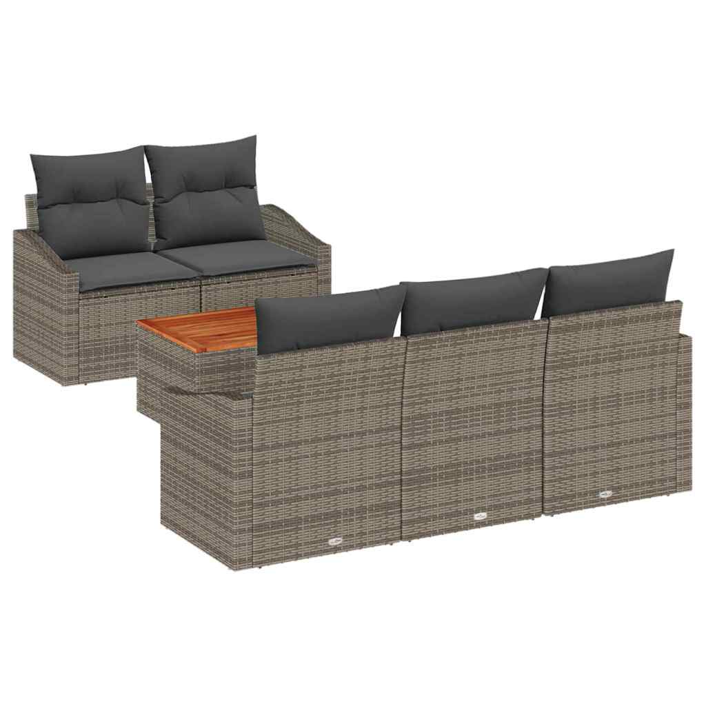 Havesofa Sæt med pude 6 pcs Grå polyrattan