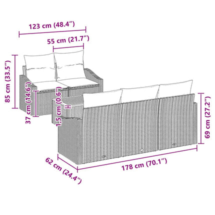 Havesofa Sæt 6 stk. Sort polyrattan