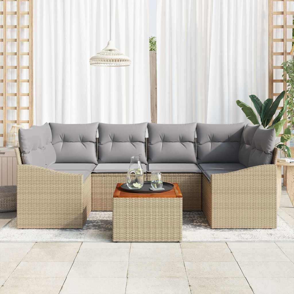 Havesofa Sæt med pude 7 pcs Beige polyrattan