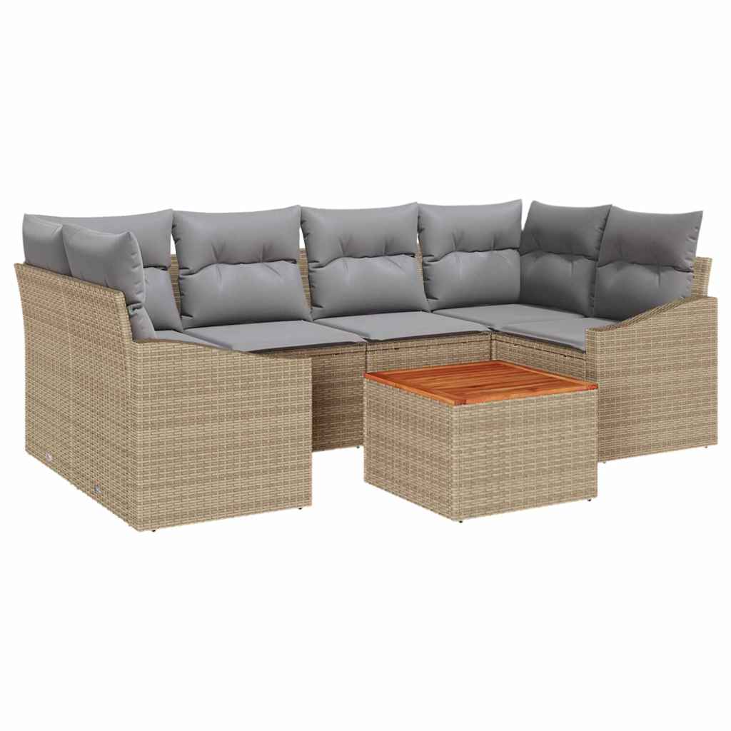 Havesofa Sæt med pude 7 pcs Beige polyrattan