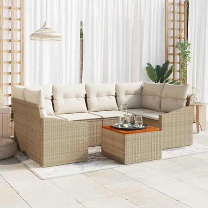 Havesofa Sæt med pude 7 pcs Beige polyrattan