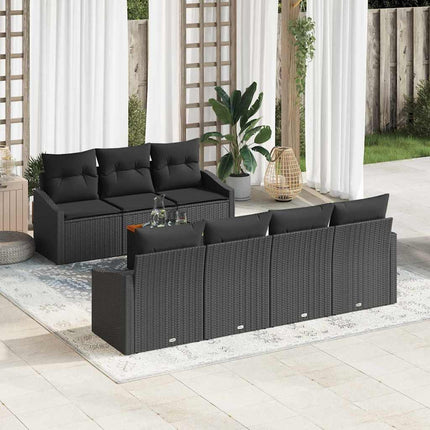 Havesofa Sæt 8 stk. Sort polyrattan