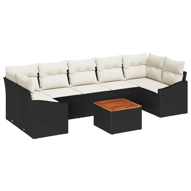 Havesofa Sæt 8 stk. Sort polyrattan