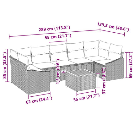 Havesofa Sæt 8 stk. Sort polyrattan