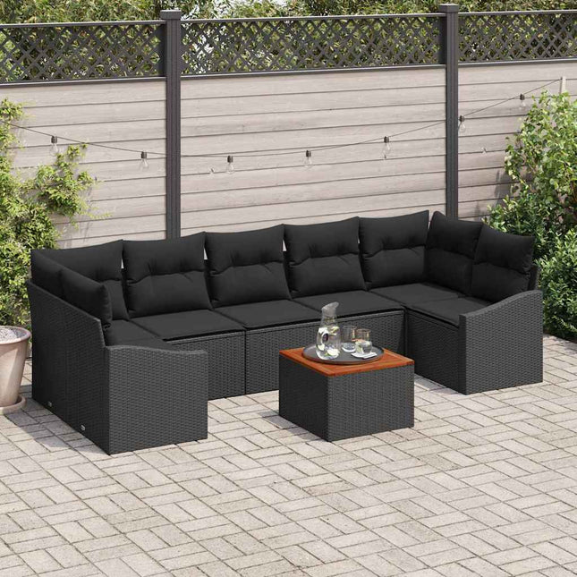 Havesofa Sæt med pude 8 pcs Sort polyrattan