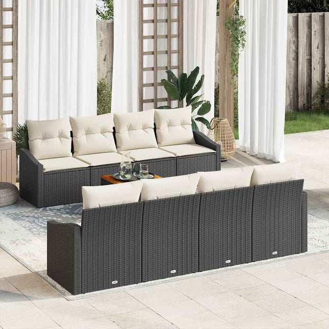 Havesofa Sæt med pude 9 pcs Sort polyrattan