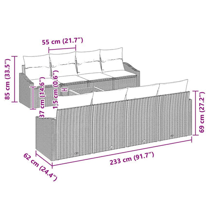 Havesofa Sæt med pude 9 pcs Grå polyrattan