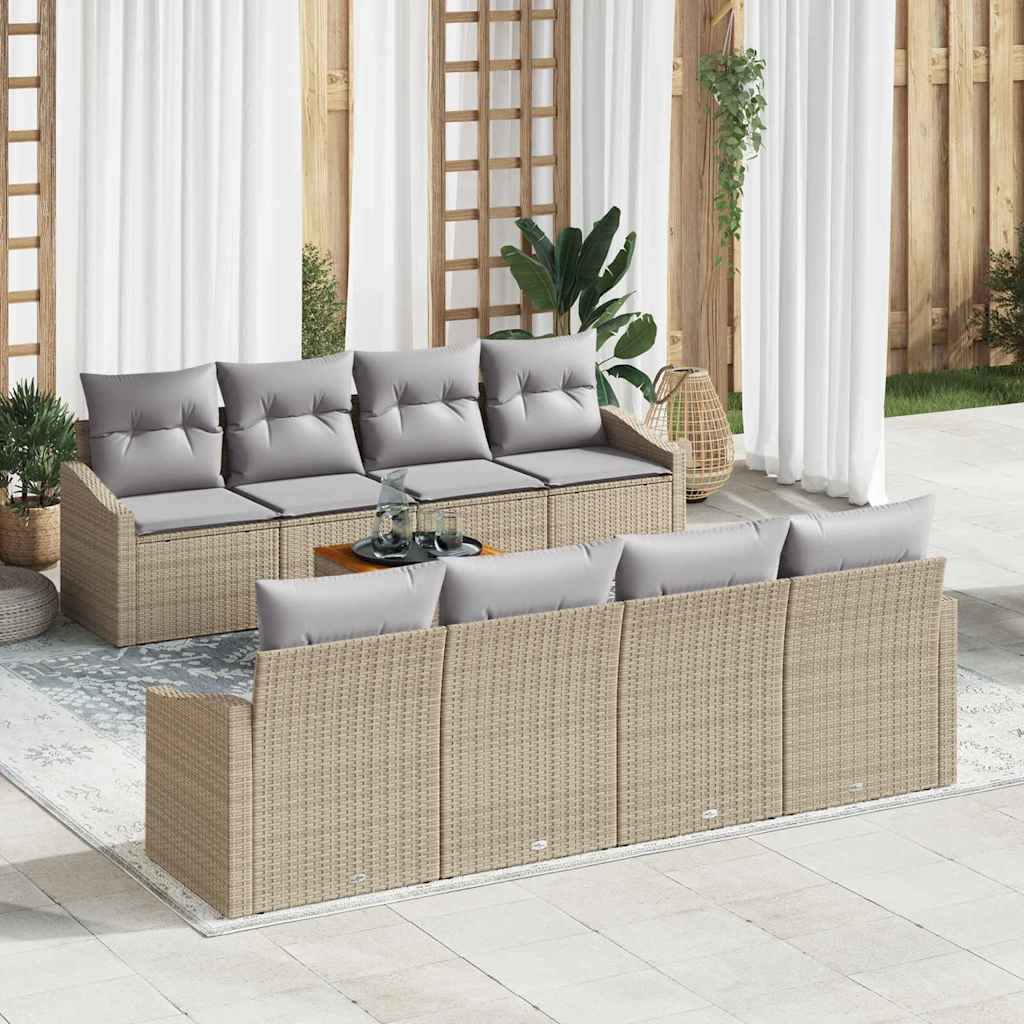 Havesofa Sæt med pude 9 pcs Beige polyrattan