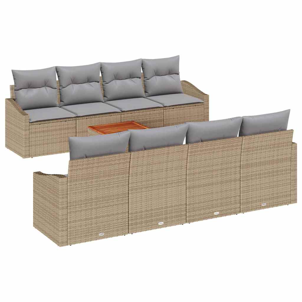 Havesofa Sæt med pude 9 pcs Beige polyrattan