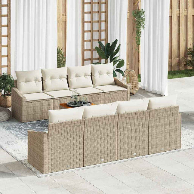 Havesofa Sæt med pude 9 pcs Beige polyrattan
