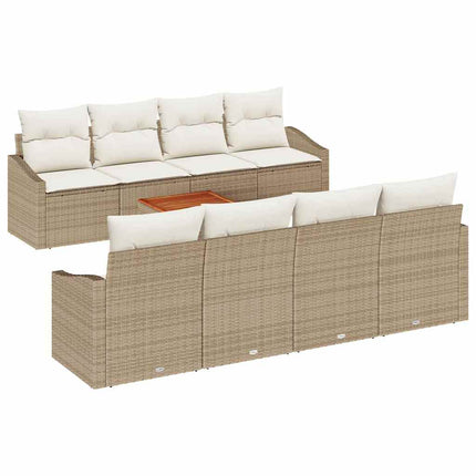 Havesofa Sæt med pude 9 pcs Beige polyrattan