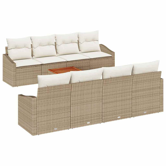 Havesofa Sæt med pude 9 pcs Beige polyrattan